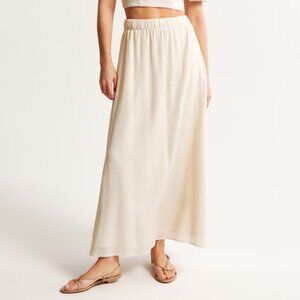 Abercrombie & Fitch Crinkle Textured Maxi Skirt - Cream
